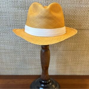 J.Crew Genuine Tan Panama Fedora Hat Handwoven Ecuador Summer 2016 Edition M/L